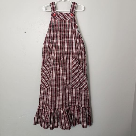 Sandy Shaw Vintage Little Girls 6 Red White Black Plaid Maxi Dress Union Made 70 - Picture 1 of 7